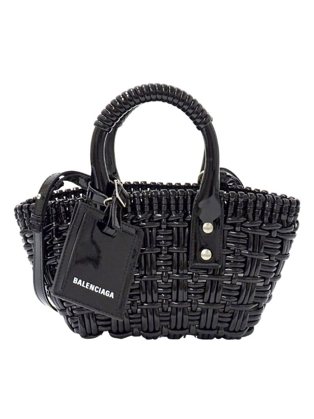 Balenciaga 2-Way Shoulder Bag Bistro XXS Patent Black Basket Small